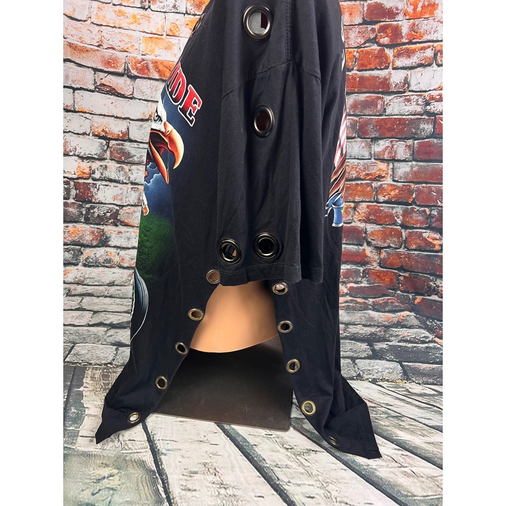 Motor Live To Ride Cycle Black Biker Tee Eagle Grommet Side Slit Shirt Womens L - Picture 3 of 7